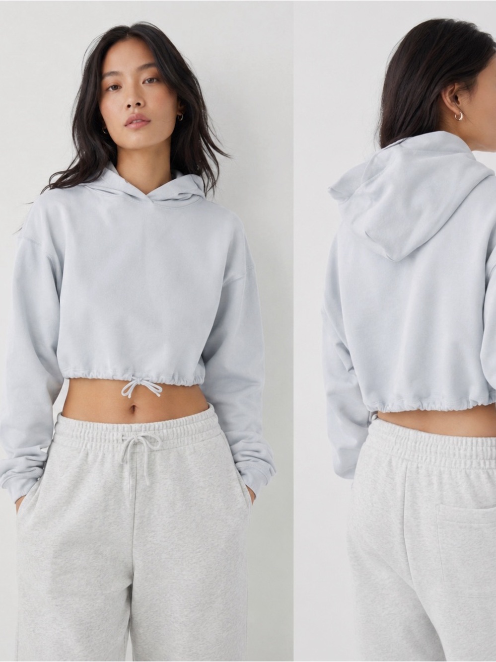 Babaton Aritzia Women Light Gray Crop Hoodie Sweater SMALL Minimal Cozy Minimal